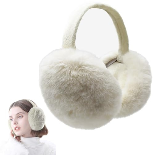 Jodsen 1 Pcs Winter Earmuffs, Foldable and Adjustable Windproof Soft Plush Ear Muffs, Outdoor Winter Accessory Unisex Fluffy Ear Protector Folding Warm Ear Covers for Women, Men, Girls, Boys (White)