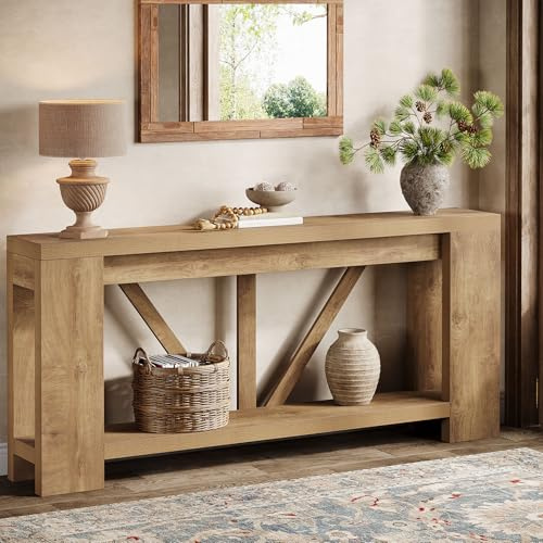 Tribesigns 70.9 Extra Long Entryway Table, Farmhouse Wood Console Tables with Storage Shelf, Modern Rustic Sofa Foyer Tables for Entryway, Behind Couch, Living Room, Entrance, Brown