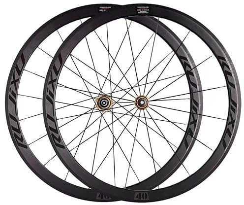 700C landsvägscykelhjul med främre och bakre fälgbromsar - 30/40/50 mm fälgar, kolnav, kompatibel med 8/9/10/11 hastighetskassetter, 100/130 mm stam(Gold,50MM)