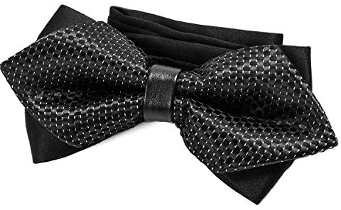 DonDon Nœud papillon homme pointu au look rétro avec pré-liaison par crochet et longueur ajustable noir à pois argentés