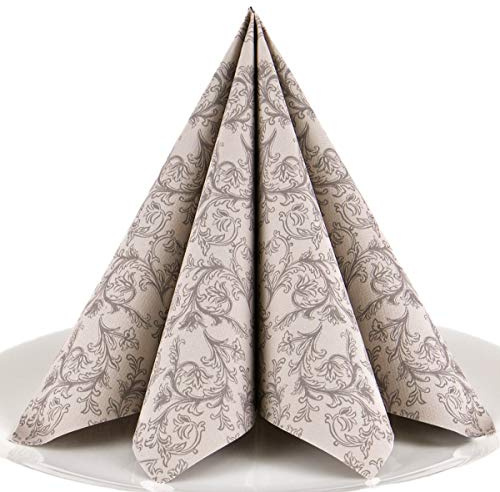 Servietten Ornament taupe Premium Airlaid, STOFFÄHNLICH | 50 Stück | 40 x 40cm | Hochzeitsserviette | hochwertige edle Serviette für Hochzeit, Geburtstag, Party, Taufe, Kommunion | made in Germany