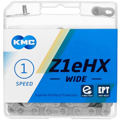 Fahrrad Kette, KMC Fahrradkette, Z1 eHX WIDE EPT, 1/2“ x 1/8“, 122 Glieder, 1-fach, rostresistent, Silberfarben