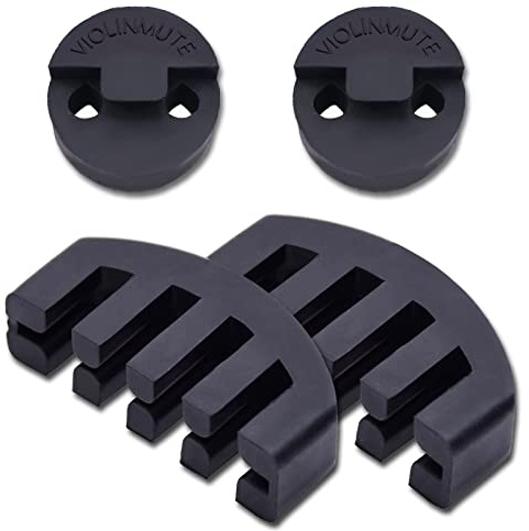 Amgate Übungsdämpfer-Set, Gummi, inkl. 2 Klauenform, 2 runde Tourte-Stil, Schwarz für Violine und kleine Bratschen