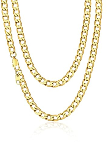 Suplight Unisex Kette personalisiert Klassische Ankerkette Venezianierkette 46/51/55/61/66/71/76cm Edelstahl/18k vergoldet 4mm/6mm Gliederkette Halskette mit Karabinerverschluss