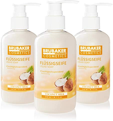BRUBAKER Cosmetics - Savon Liquide - Noix de Coco - Pour des Mains Hygiéniquement Propres - Formule Extra Douce et Hydrate - (Lot de 3 x 240 ml)