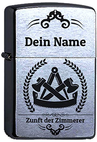 Zippo Benzinfeuerzeug Zimmermann Zunft Lasergravur personalisiert mit Gravur Dein Name Personalisieren Zunftsymbol Zimmerer Zunftwappen Wunschgravur