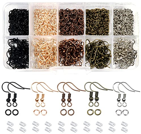 TOAOB 1350 Stück Mehrfarbig Metall Ohrringe Selber Machen Set Zubehör | Ohrring Basteln 18x19 mm Ohrhaken und 4 mm Biegeringe Ohrringe Haken für DIY Ohrringe Schmuckherstellung