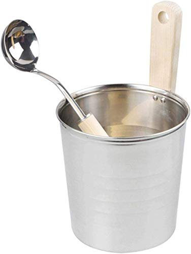 Wooden Sauna Bucket with Ladle Hourglass 4L Luxurious Finnish Sauna Aluminum Bucket with Plastic Insert - Infusion Bucket Set Bucket Made of Pine