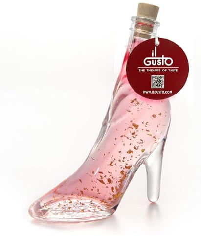 IL GUSTO Pink Gin in Stilettos Shoe with 22 Carat Gold – Lady Shoe Shaped Bottle 40ml – Premium Pink Turkish Delight Gin Liqueur 18% – Luxury Gold Flake Gift for Her
