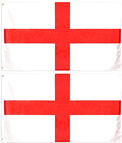 Bandera de Inglaterra del Día de San Jorge, decoración de Disfraces x2 - Bandera Grande Inglesa con Ojales Aproximadamente 4ft x 2.5ft - Fútbol, Rugby - Eventos Deportivos y Celebraciones