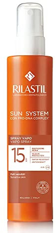 Rilastil Sun System Spray Corpo, Ultra Leggero, Utilizzabile anche su Pelle Bagnata, SPF15, per Tutti i Tipi di Pelle anche Pelle Sensibili, Confezione da 200ml