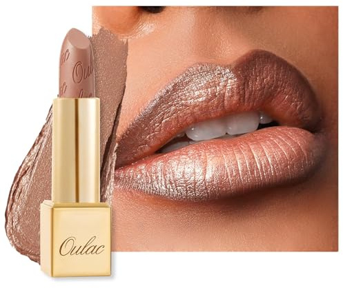 Oulac Metallic Lipstick for Women with Lightweight Hydrating Formula, Metallic Golden Nude Lip Stick, Vegan Beauty, Full Coverage Lip Makeup, Christmas Gifts for Women, Sahara Gold(10)