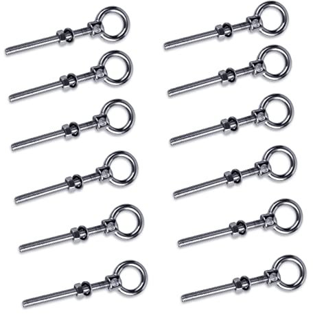 EFUTURETIME 12 x Golfari Bullone a Occhiello M6 x 60 mm, Bulloni di Vite Metriche in Accaio Inox 304, Vite a Occhiello con Dado ad Anello