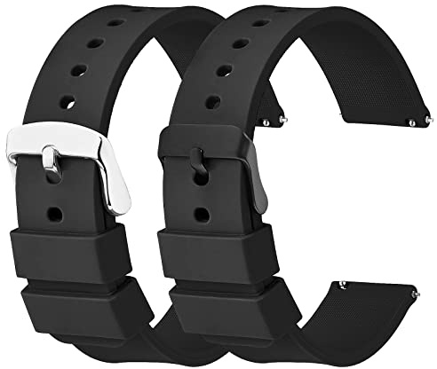 cobee Klockarmband i silikon, vattentäta mjuka klockarmband med svart eller silverspänne i rostfritt stål, kompatibla med sportsmartklocka, armband för män och, 18 mm