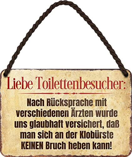 WOGEKA ART Retro Blechschild - Liebe Toiletten Benutzer... - Lustiger Klo Spruch als Geschenkidee zu Geburtstag Weihnachten als WC Deko Schild 18x12 cm Vintage Hängeschild Metallschild HS1049