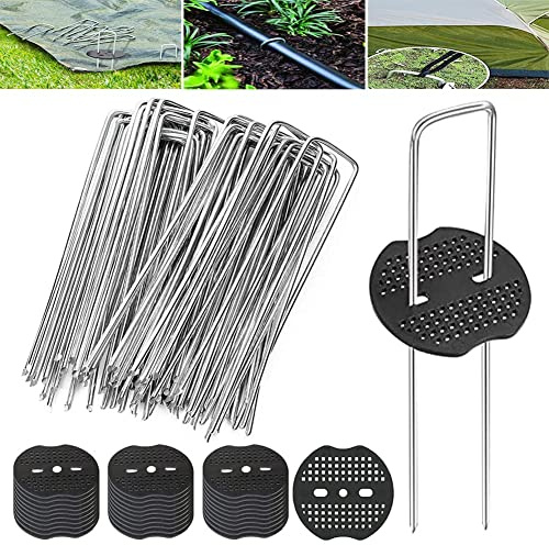 40 Piezas Grapas para Jardin con 40 Arandelas 15x4cm Grapas Cesped Artificial Piquetas Malla Antihierbas Grapas para Jardin Forma de U Piquetas para Asegurar la Tela de Malezas Mallas