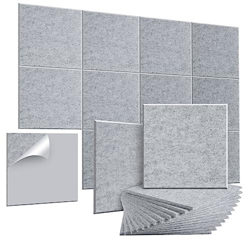 AGPTEK 12 Paquetes de Paneles Acústicos Autoadhesivos Paneles de Pared Insonorizados, 30 X 30 X 0.9cm Paneles de Espuma Insonorizados de Alta Densidad, Ideales para Oficina y Estudio en Casa