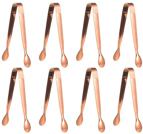 Collic Salad Serving Utensils 8Pcs Ice Tongs Stainless Steel Kitchen Tongs for Ice Bucket Ice Sugar Cubes Coffee Bar Serving Kitchen Gadgets Gold Skillet Grill,Durable/Rose Gold