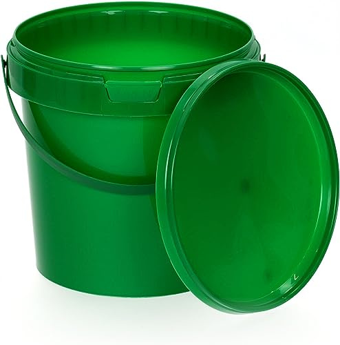 BenBow Eimer mit Deckel 1l grün 20x 1 Liter - lebensmittelecht, stabil, luftdicht, auslaufsicher, geruchsneutral - Aufbewahrungsbehälter aus Kunststoff, mit Henkel - leer