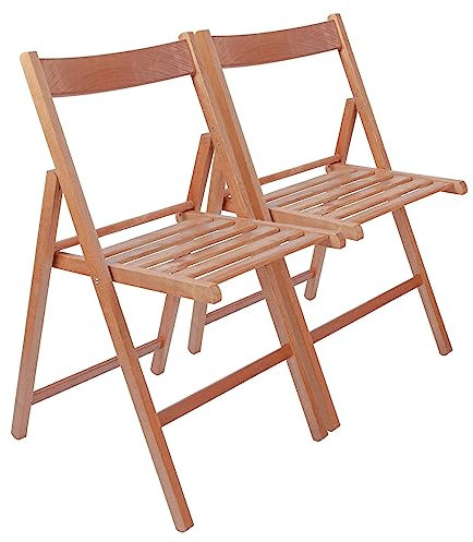 Harbour Housewares Beech Wood Folding Chairs - Walnut - 2x - Wooden Garden Chair Outdoor Seating Deck Seats Lightweight Foldable Dining Patio Furniture