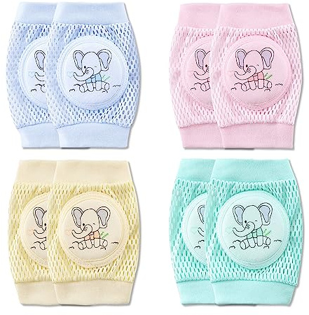 SONARIN 4 Paar Baby Knieschoner zum Krabbeln,Atmungsaktive Sommer Baby Krabbelschoner Elastische Weiche Kleinkinder Beinschutz Krabbelhilfe Knieschützer für Mädchen Jungen(Elefant)