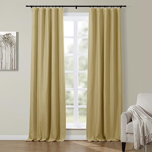 ChadMade 4-in-1 Top Style Lined Drape Light Blocking Curtain 102 Inches Long, Energy Efficient Belgian Linen Rustic Curtain Extra Long Privacy Drape for Home (W84 x L102, 1 Panel, Oatmeal)