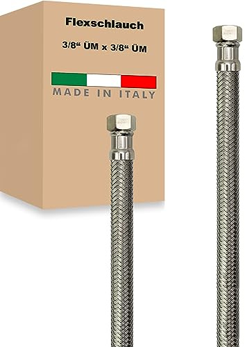 Flexschlauch ÜM x ÜM Edelstahl Panzerschlauch Anschlußschlauch Sanitär Armaturenschlauch Hauswasserwerk Made in Italy (3/8 x 3/8 - 1700 mm)