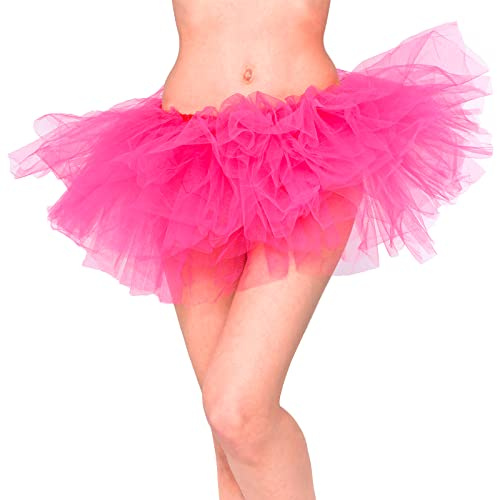 Homipooty Tüllrock Rosa Tütü Damen Erwachsene Ballett Rock Pink Tutu Kurz Petticoat Unterrock 80er Jahre Outfit Party Karneval Halloween Kostüm Damen