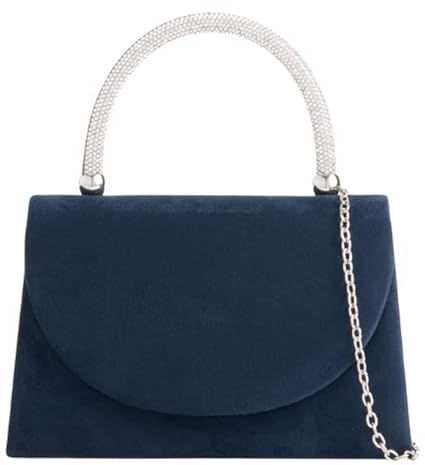 Suede Tote Style Top Diamante Handle Bridal Prom Wedding Evening Clutch Party Purse Hand Bag