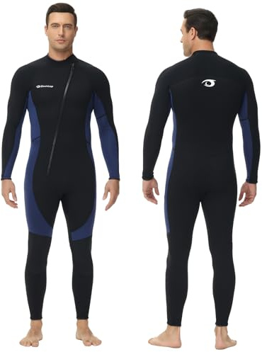 Owntop Herrar Våtdräkt 3mm - Front Zip Full Dykdräkter, Stretch Pro Neopren Våtdräkt Termisk Full Längd Dykhud för Surfning Snorkling, Män Blå 3XL