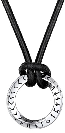 FaithHeart Läderkedja män kvinnor läder halsband män kedja med runor hänge rostfritt stål läderband med Mobius rund/triangel/oändlighet konstläder läderhalsband justerbart vikingasmycke, 75 cm