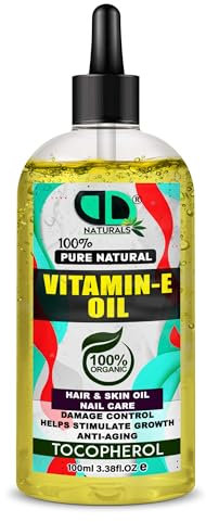 100% Pure Natural Vitamin E Oil, Moisturising and Nourishing Oil For Skin, Scars, Hair & Face, Scalp, Nails, Moisturising & Hydrating Carrier Oils, Vegan, Cruelty Free (100ml Clear Dropper)