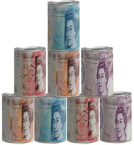 SHARRLA 24PCS MONEY TIN BOX Sterling Bank Note -TIN Piggy Bank, Coin Tin, Cash Tin, Savings Tin, Money Can, Birthday Money, Holiday & Christmas Fund (24X Medium Random)