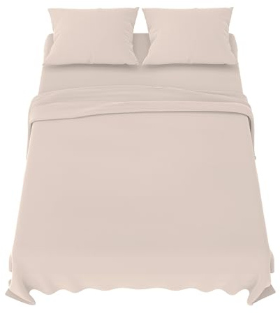 Dreamzie Sabanas 150x200 cm - Juego de Sabanas 4 Piezas - Poliéster Microfibra Cepillada - Sabana Bajera, Sabana Encimera Cama y 2 Fundas de Almohada (Sabanas 150, Beige)