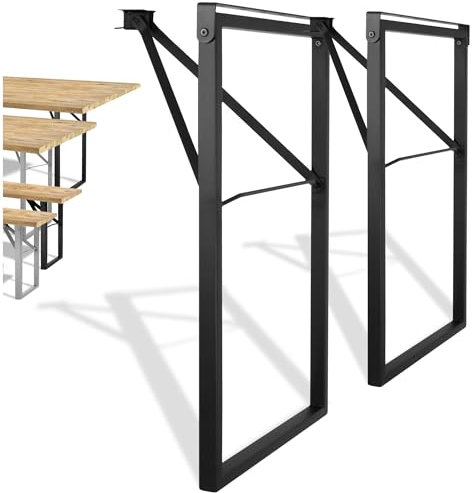 Natural Goods Berlin 2er Set Gartentisch Gestell klappbar (Schwarz, 70x42 cm) – Metall Tischbeine im Kastenprofil für Bierzeltgarnituren – Stabiles Tischgestell für Garten, Terrasse & Camping