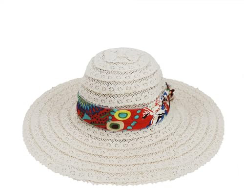 Faltbarer Strohhut Frauen Floppy Sonnenhut mit breiter Krempe, Atmungsaktiv Sommerhut Sonnenblende Fischerhut Sommer Anti-UV Hut Mütze elegant Strandhut für Outdoor Strand Urlaub (Papier, Beige)