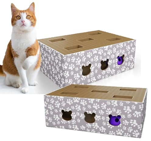 Katzenspielzeug Kratzbrett 2 Spielzeug Bälle interaktive Kratzunterlage für Katze – Katzenkratzbrett Kratzpappe aus hochwertiger Wellpappe mit hoher Dichte, verschleiß- und Kratzfest (2er Set braun)