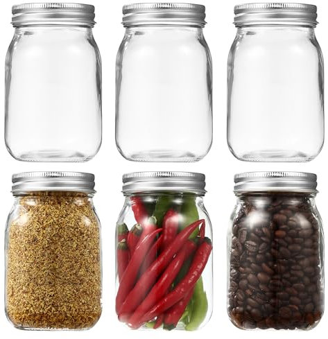 6 Pezzi Mason Jar, 500 ml Vasetti di Vetro per Conserve,Barattoli di Vetro con Coperchi, Adatto per Marmellata, Miele, Crauti, Sottaceti,Preparazione e Conservazione dei Pasti