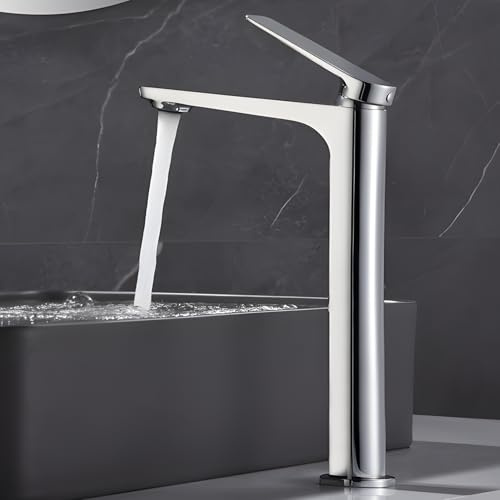 IMEX - Grifo Lavabo Cromado Caño Alto | Grifo Baño Mezclador Agua Fria y Caliente | Grifería Monomando Efeto Cascada con Caño de Latón y Ahorro de Agua | Serie Nápoles | Color Cromado