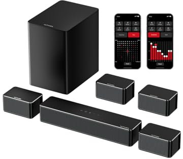 ULTIMEA 7.1 Soundbar per TV con App Intelligente, Potenza di 410W, Sistema Home Theater con Surround Virtuale, Soundbar TV con Subwoofer, 4 Altoparlanti Surround Regolabili, Poseidon D70