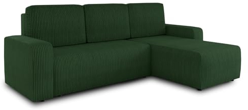 Sofnet Ecksofa Roma L mit Schlaffunktion und Bettkasten - Cord Stoff - L-Form Couch, Polstersofa, Schlafsofa, Sofagarnitur - Ottomane Universal (Grün (Poso 014))