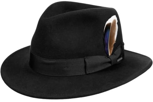 Stetson Bradner Traveller Hat Felt Cashmere Wool Ribbon Feather Outdoor Narrow Brim Men Autumn Winter Black
