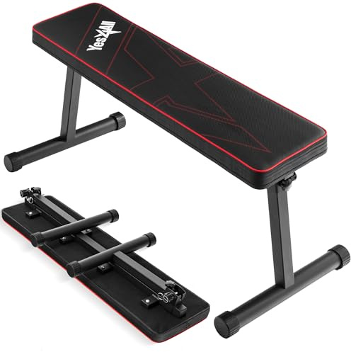 Yes4All 41/45 Inches Flat Weight Bench - 2.5 Thick Cushion Foldable Bench Press with Non-Slip Foot Caps