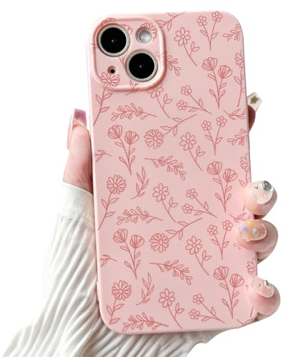 NITITOP Coque pour iPhone 13 Fleur Mignonne pour Femmes Filles Floral Feuille Conception Vintage Antichoc Doux Mince TPU Mode Couverture de Protection - Rose