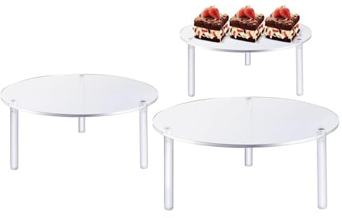 Supporto per torta acrilico trasparente,Supporto per torta trasparente | Espositore per cupcake in acrilico - Set di 3 supporti acrilici rotondi trasparenti per torte