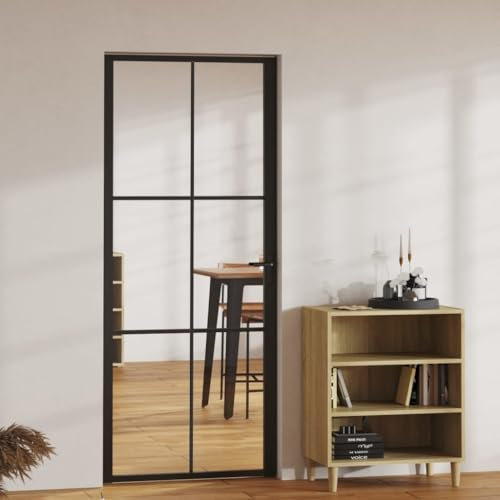 Willood Innentür ESG Glas und Aluminium 83x201,5 cm Schwarz Schwarz und Transparent 3x2 Raster