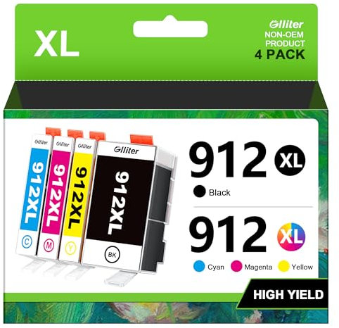 Glliter 912XL 912 XL Druckerpatronen für HP 912 Druckerpatronen Kompatibel mit HP OfficeJet Pro 8020 8022 8024 8023 8025 Officejet 8012 8010 8014 8015 8017 (Schwarz Cyan Magenta Gelb, 4er-Pack)