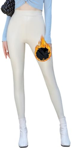 ORANDESIGNE Leggings Pelle Donna Leggings Pile Vita Alta Leggins in Ecopelle Sexy Pantaloni Collant Leggins Similpelle Elastici B Beige S