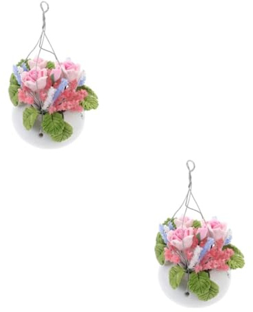 JUMPLAWN 2pcs Miniature Flower Model Rose Hanging Basket for Dollhouse Decoration Creative Home Adornment Safe and Lightweight Potting Arrangement for Boys and Girls Art Display