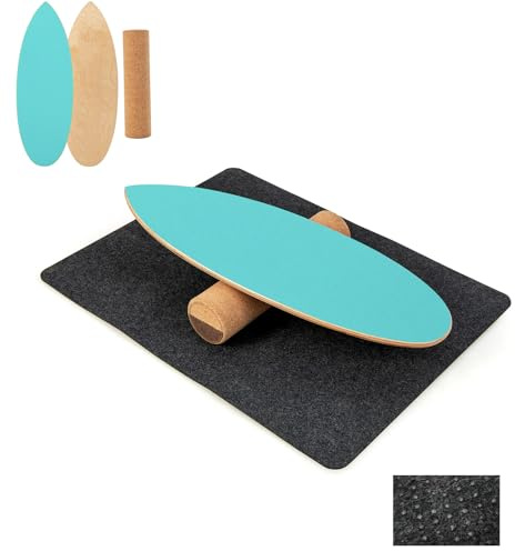 GYMAX Balance Board aus Holz, 15 mm BalanceBoard mit 10mm Korkrolle & rutschfeste Matte aus Filz, Indoor Surfboard, Wackelbrett, Gleichgewichtsboard für Kinder & Erwachsene